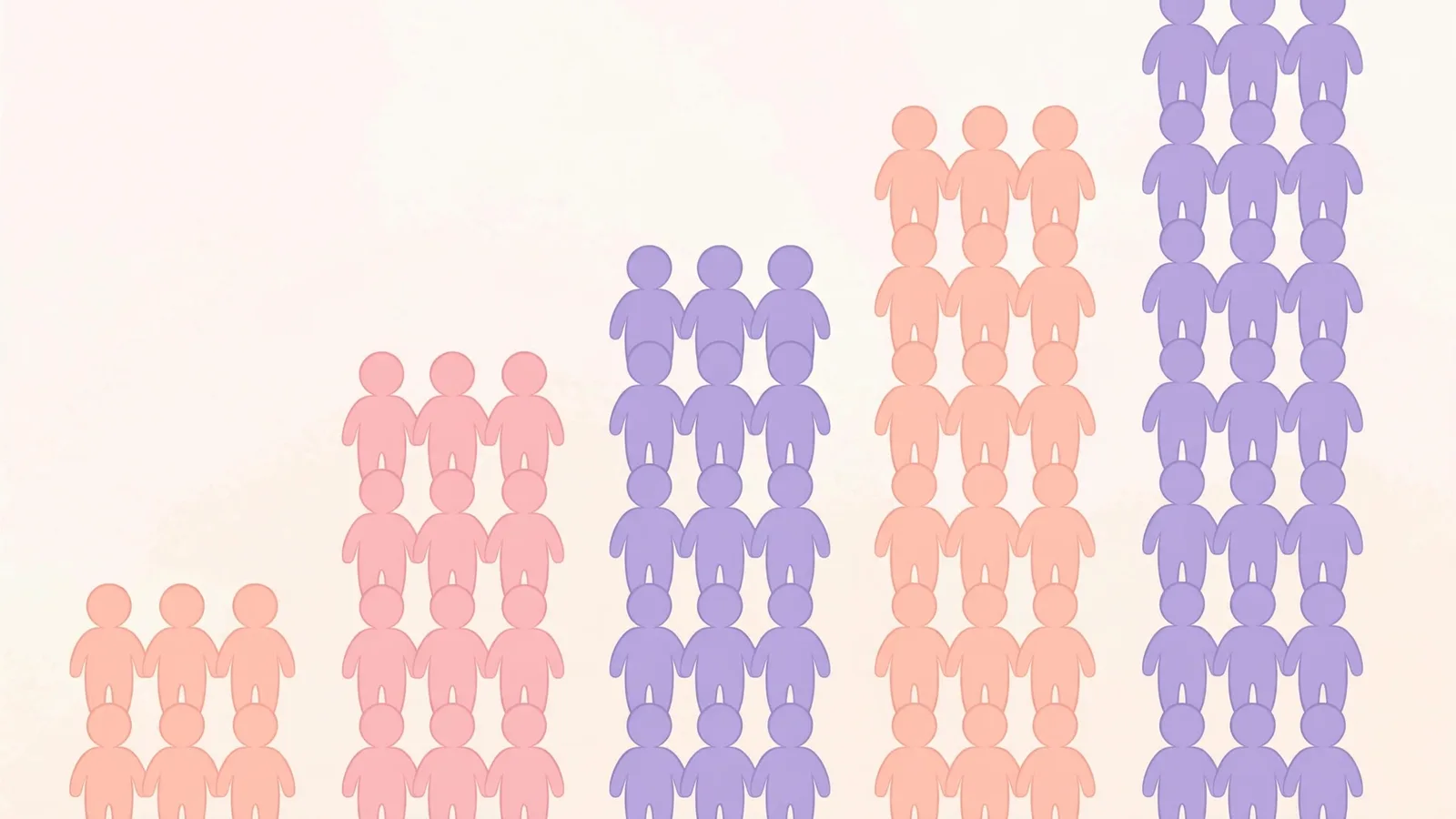 Growing crowd of people arranged as a rising chart