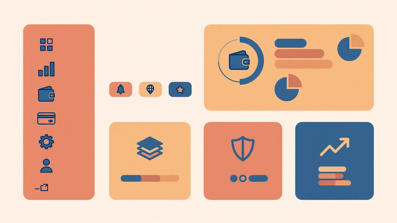 Member dashboard illustration with balance panel, side menu and plan cards
